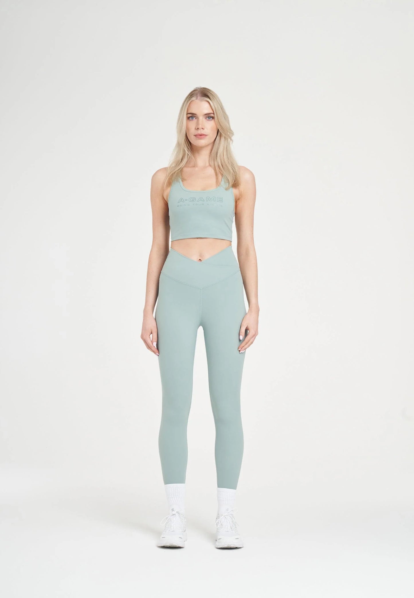 WOMENS A-GAME SQUARE NECK SPORTS BRA - SAGE GREEN