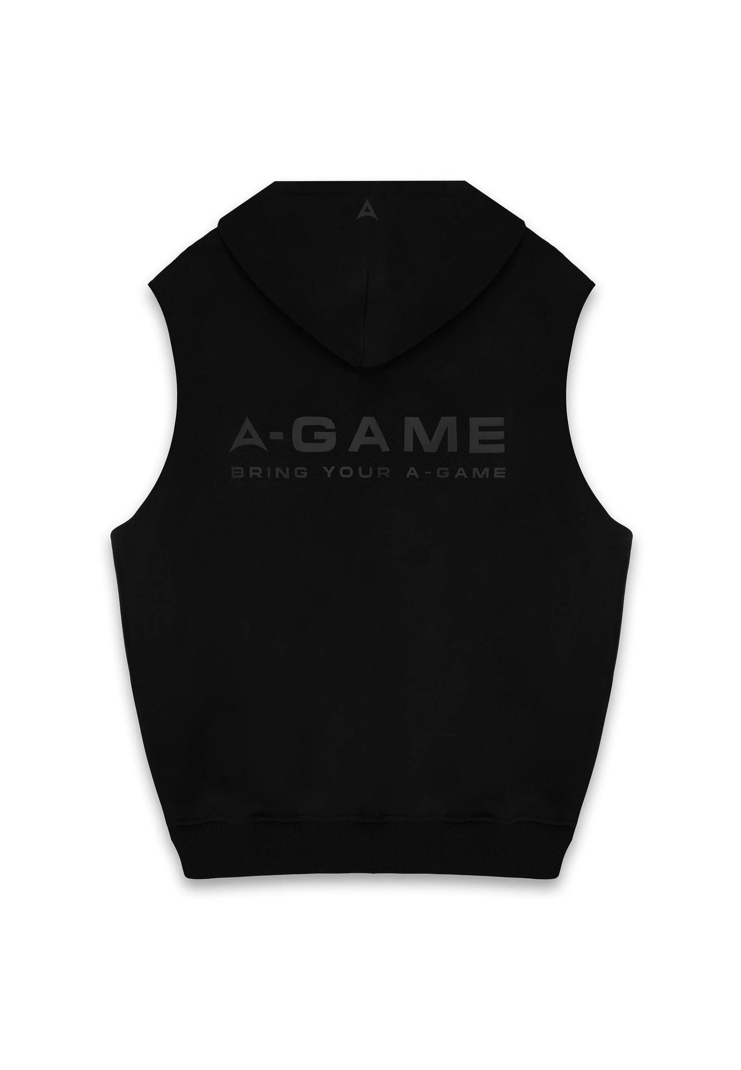 MENS A-GAME LOGO GRAPHIC SLEEVELESS HOODIE - BLACK