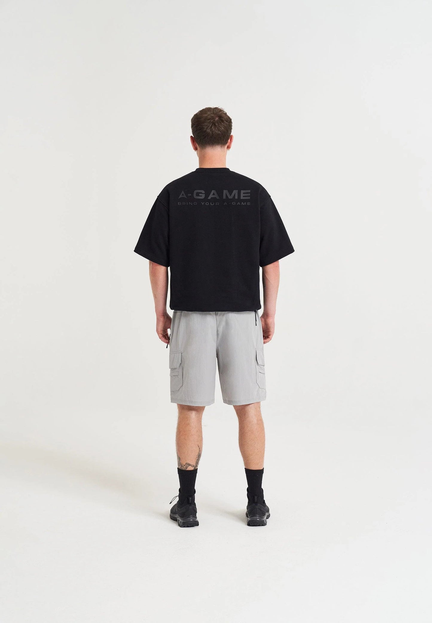 MENS A-GAME LOGO GRAPHIC SHORT SLEEVE SWEATSHIRT - BLACK