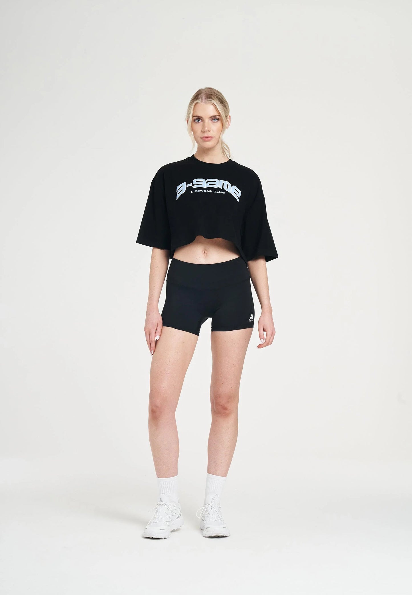 WOMENS A-GAME ROTATE LOGO RELAXED CROPPED T-SHIRT - BLACK