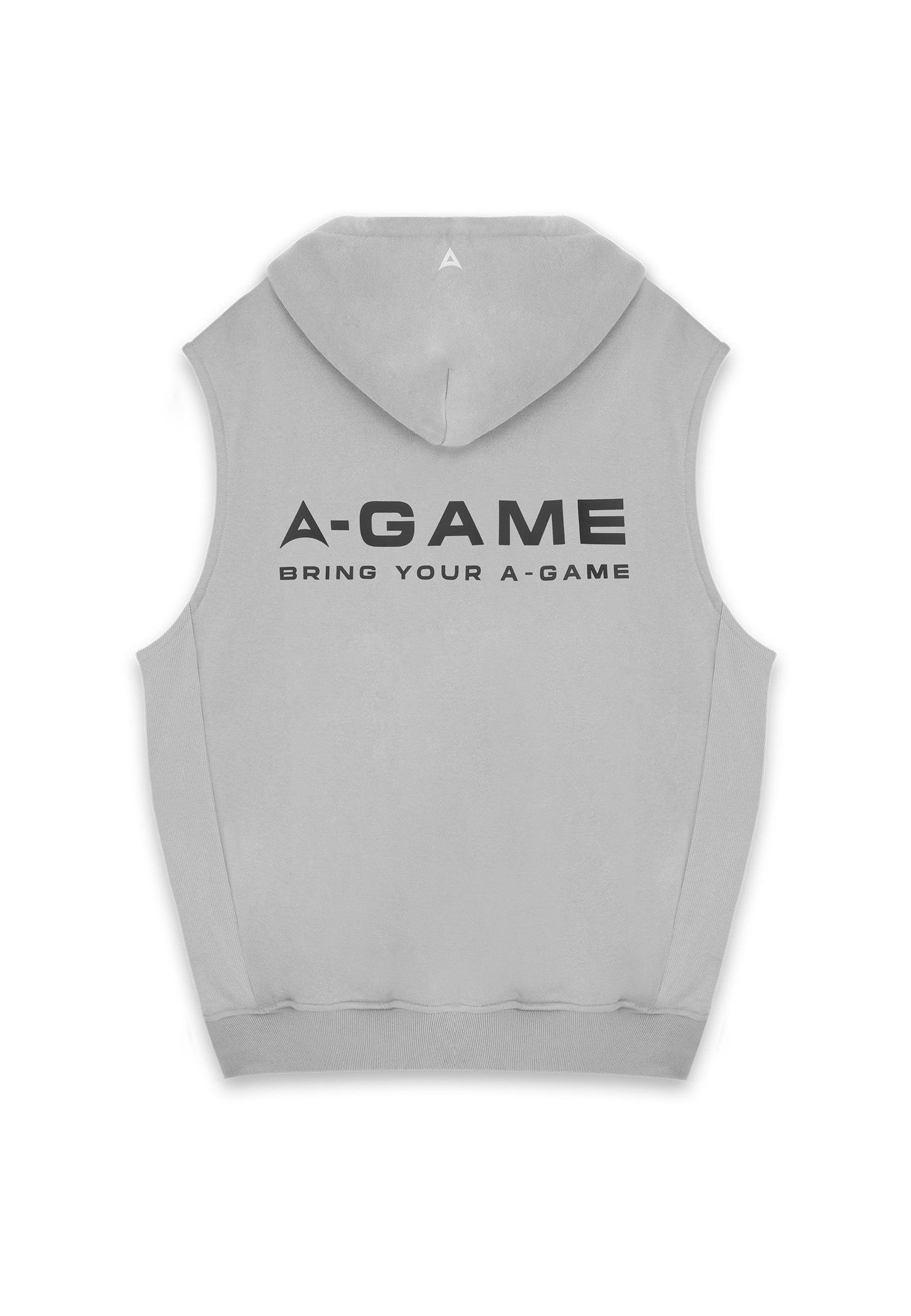 MENS A-GAME LOGO GRAPHIC SLEEVELESS HOODIE - STEEL GREY
