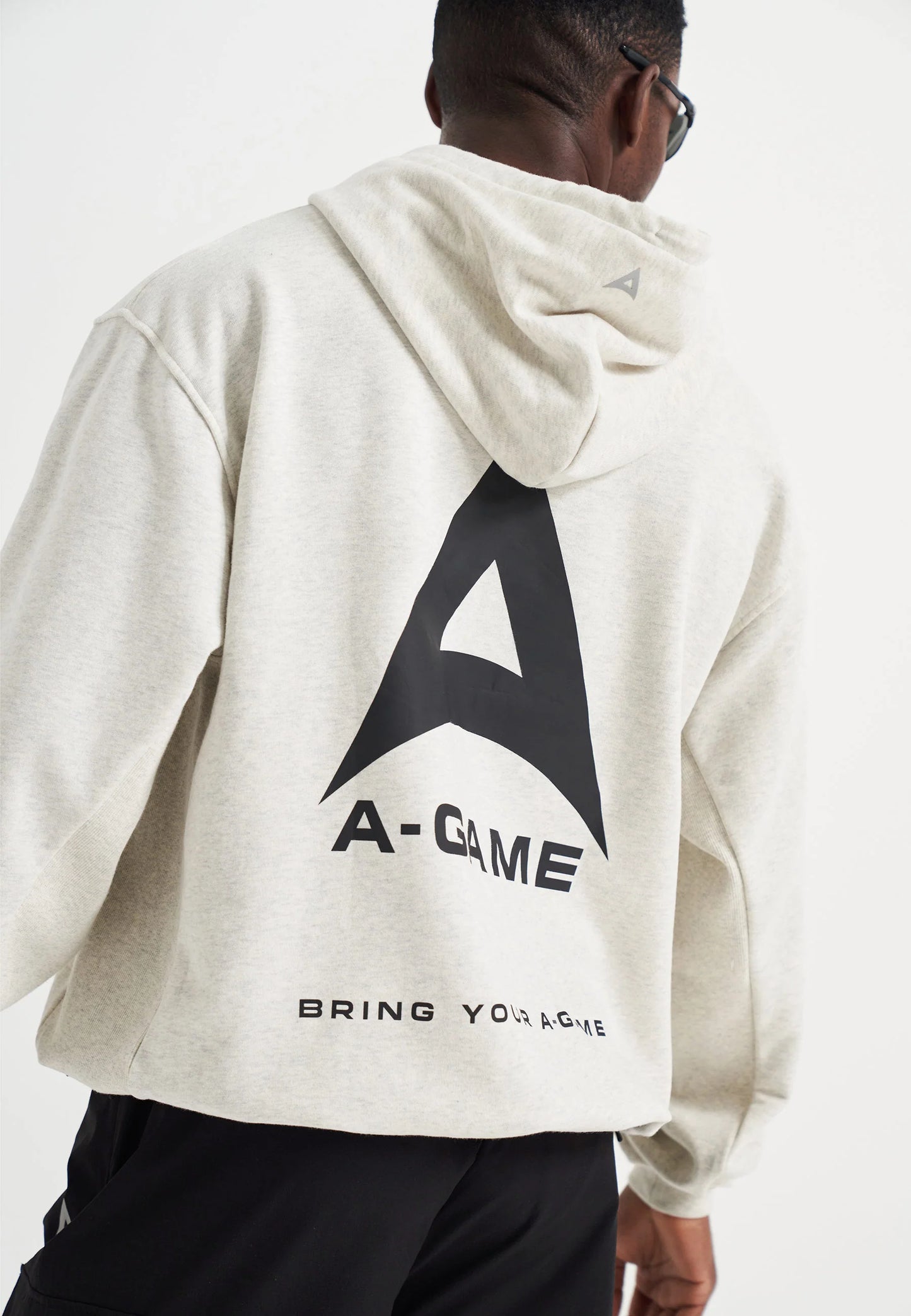 MENS A-GAME LOGO GRAPHIC RELAXED HOODIE - SNOW MARL