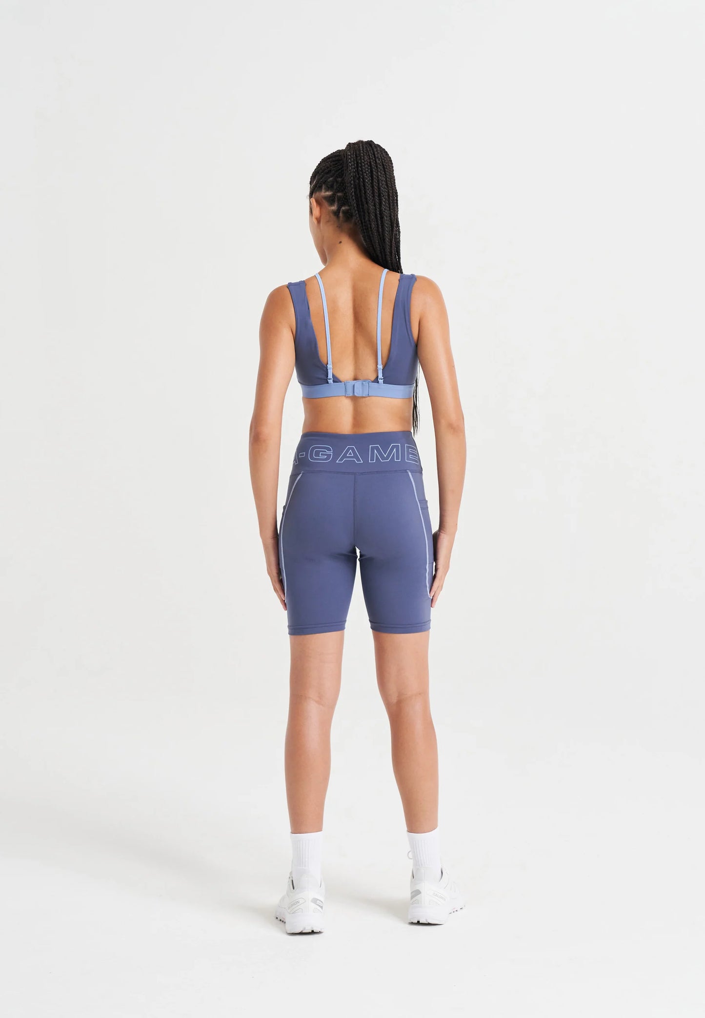 WOMENS A-GAME LAYERED SPORTS BRA - CROWN BLUE/OPEN AIR