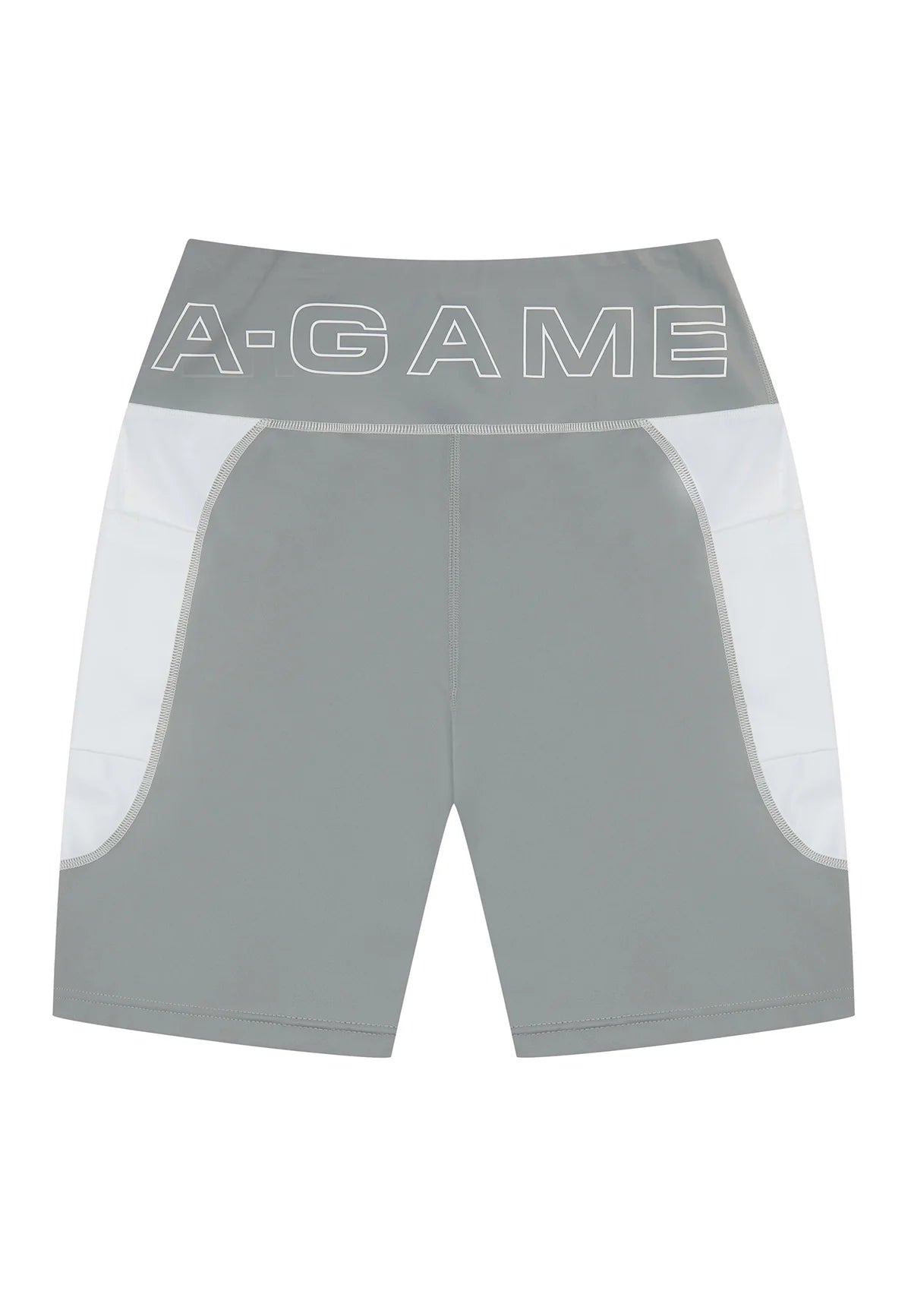 WOMENS A-GAME HIGH RISE BIKER SHORTS - WHITE/GREY