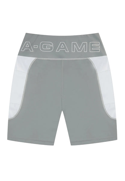 WOMENS A-GAME HIGH RISE BIKER SHORTS - WHITE/GREY