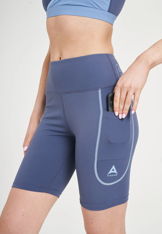 WOMENS A-GAME HIGH RISE BIKER SHORTS - BLUE