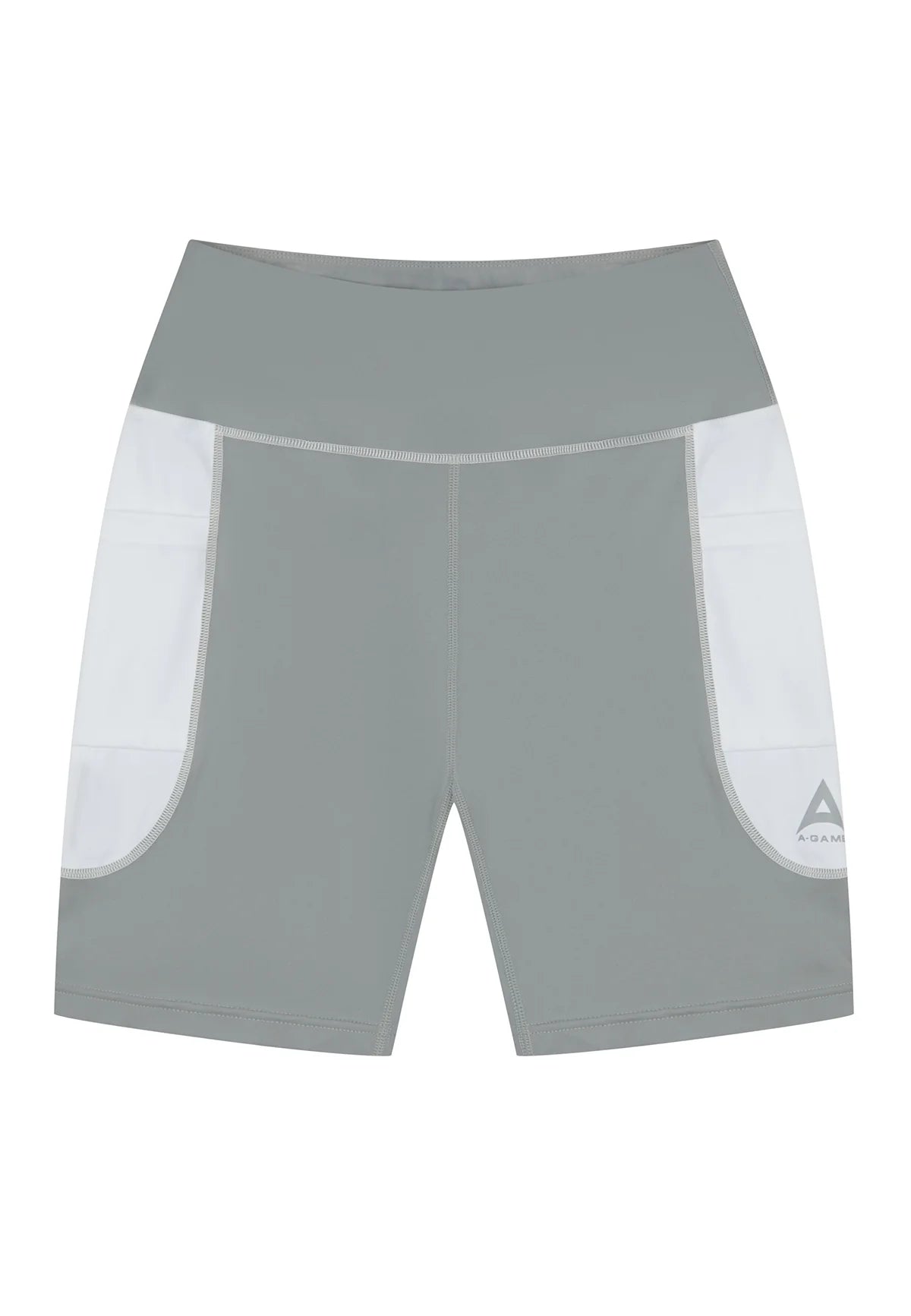 WOMENS A-GAME HIGH RISE BIKER SHORTS - WHITE/GREY