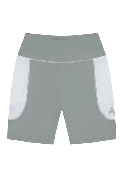 WOMENS A-GAME HIGH RISE BIKER SHORTS - WHITE/GREY