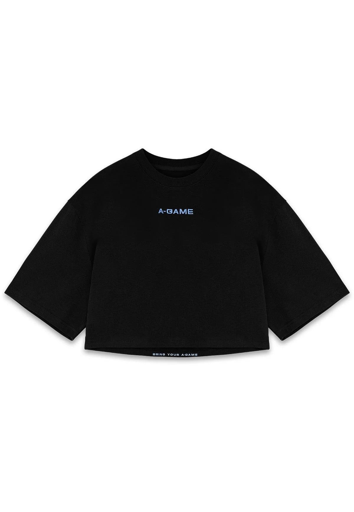 WOMENS BRING YOUR A-GAME RELAXED CROPPED T-SHIRT - BLACK