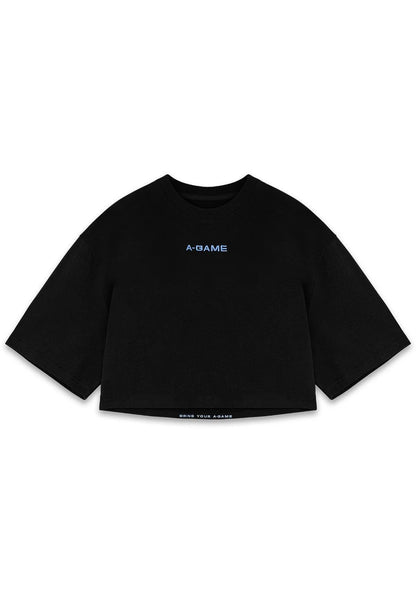 WOMENS BRING YOUR A-GAME RELAXED CROPPED T-SHIRT - BLACK