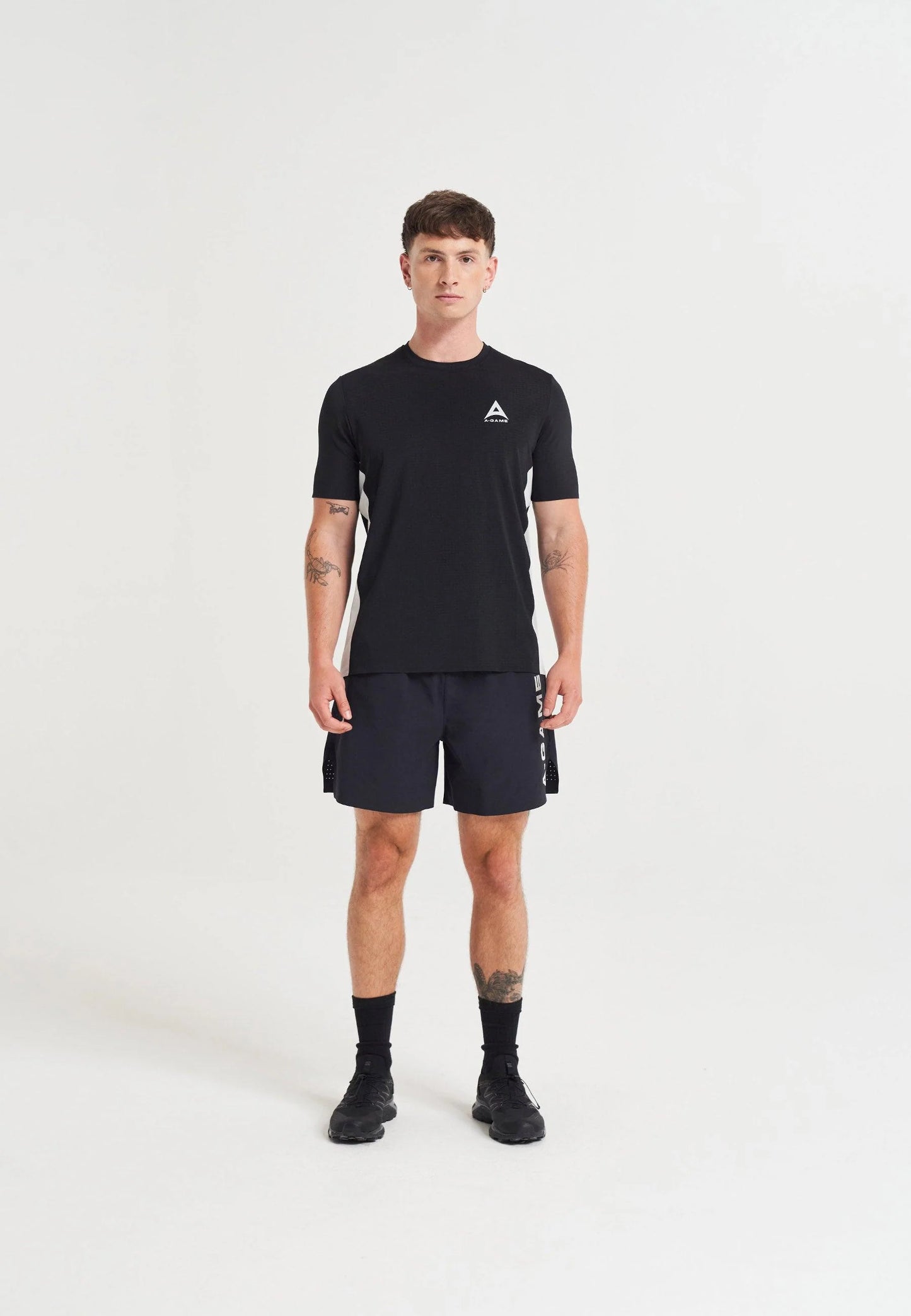 MENS A-GAME PANELLED TRAINING T-SHIRT - BLACK/LT GREY
