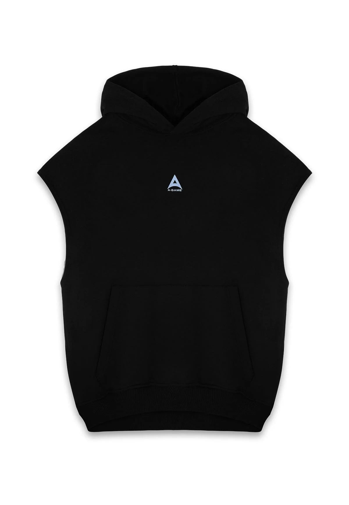 WOMENS A-GAME ROTATE LOGO CROPPED SLEEVELESS HOODIE - BLACK