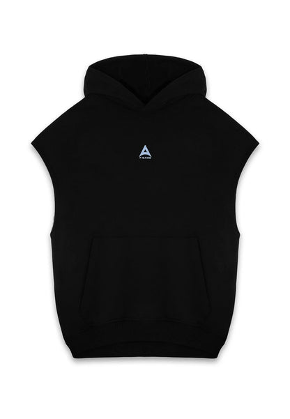 WOMENS A-GAME ROTATE LOGO CROPPED SLEEVELESS HOODIE - BLACK