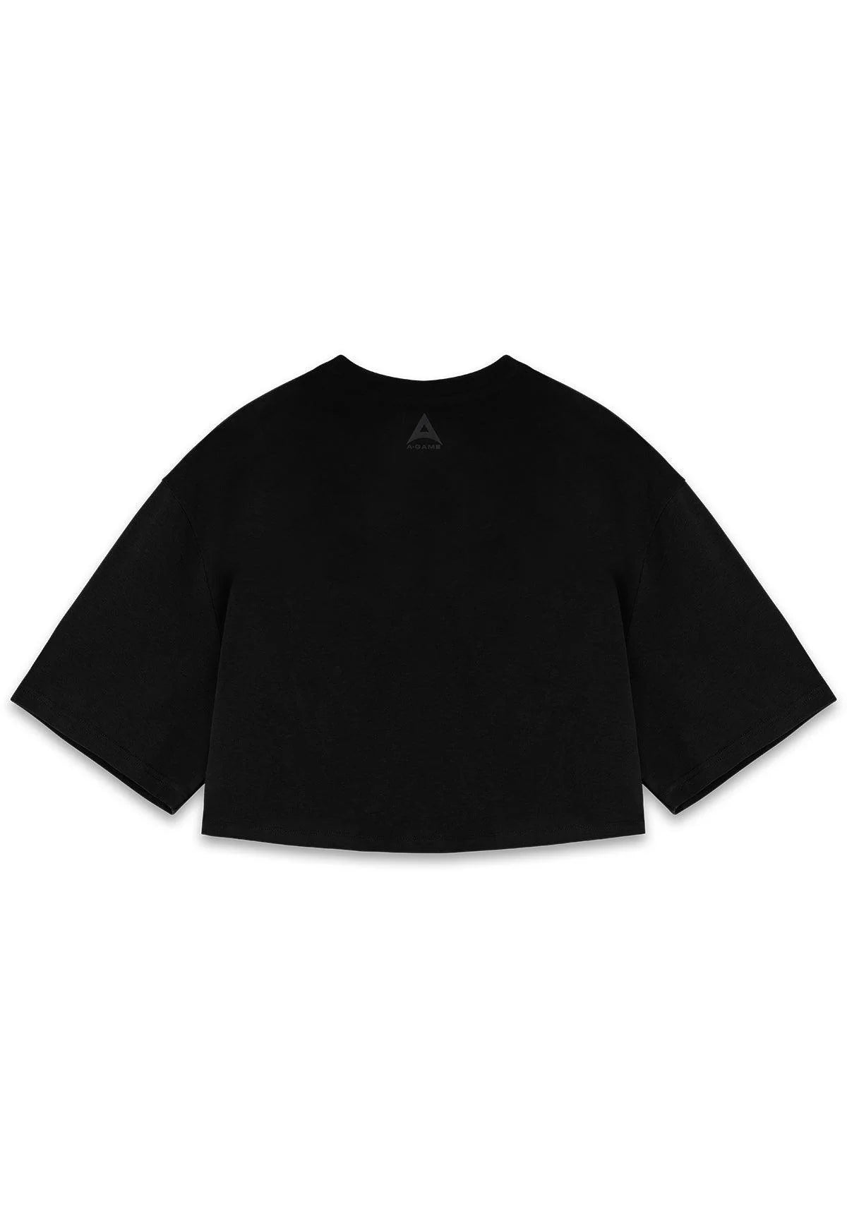 WOMENS A-GAME ROTATE LOGO RELAXED CROPPED T-SHIRT - BLACK