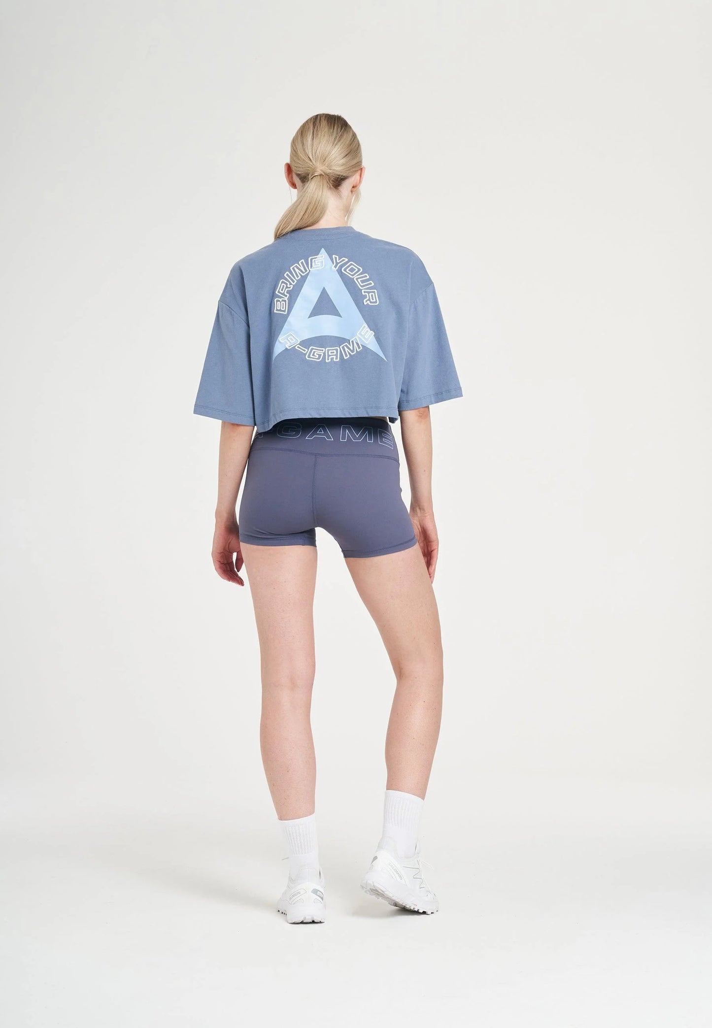 WOMENS BRING YOUR A-GAME RELAXED CROPPED T-SHIRT - ELEMENTAL BLUE