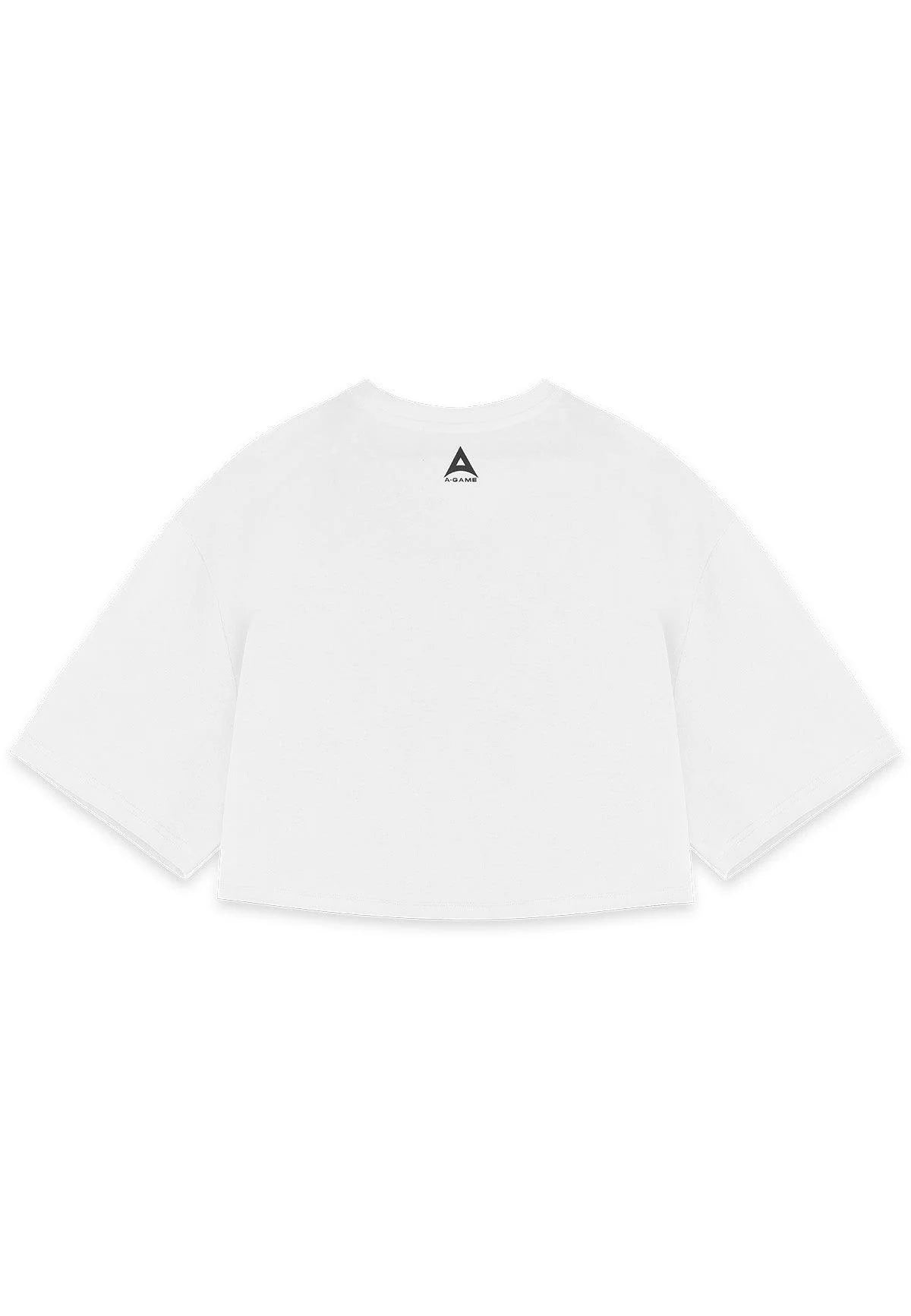 WOMENS A-GAME ROTATE LOGO RELAXED CROPPED T-SHIRT - WHITE