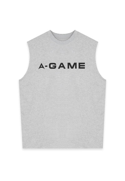 MENS BRING YOUR A-GAME GRAPHIC SLEEVELESS T-SHIRT - GREY MARL
