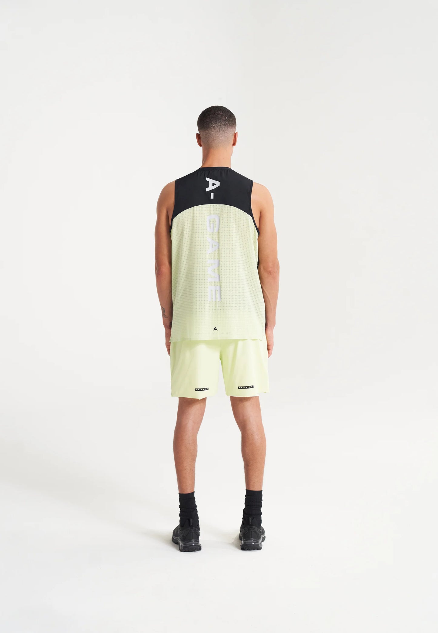 MENS A-GAME 2 IN 1 TRAINING SHORTS - LIME/BLACK/WHITE