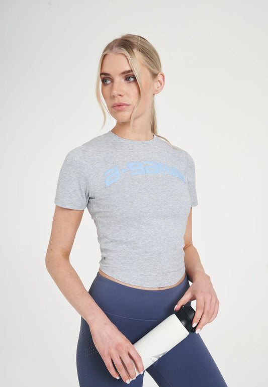 WOMENS A-GAME ROTATE LOGO FITTED T-SHIRT - GREY MARL