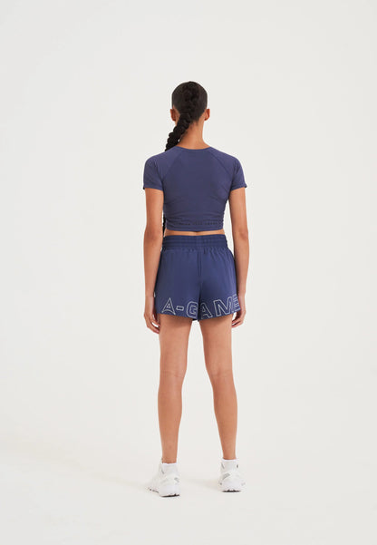 WOMENS A-GAME TRAINING RUNNER SHORTS - BLUE