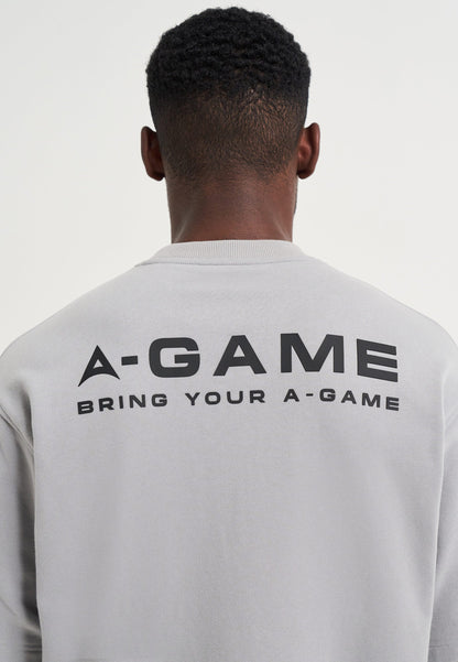 MENS A-GAME LOGO GRAPHIC SHORT SLEEVE SWEATSHIRT - STEEL GREY