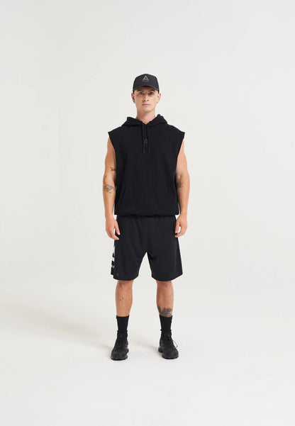 MENS A-GAME LOGO GRAPHIC SLEEVELESS HOODIE - BLACK