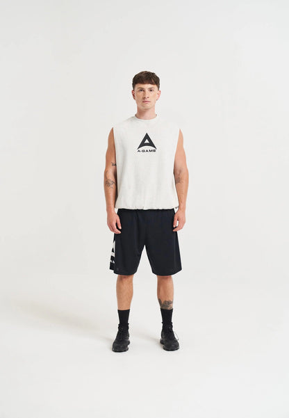 MENS BRING YOUR A-GAME GRAPHIC SLEEVELESS SWEATSHIRT - SNOW MARL