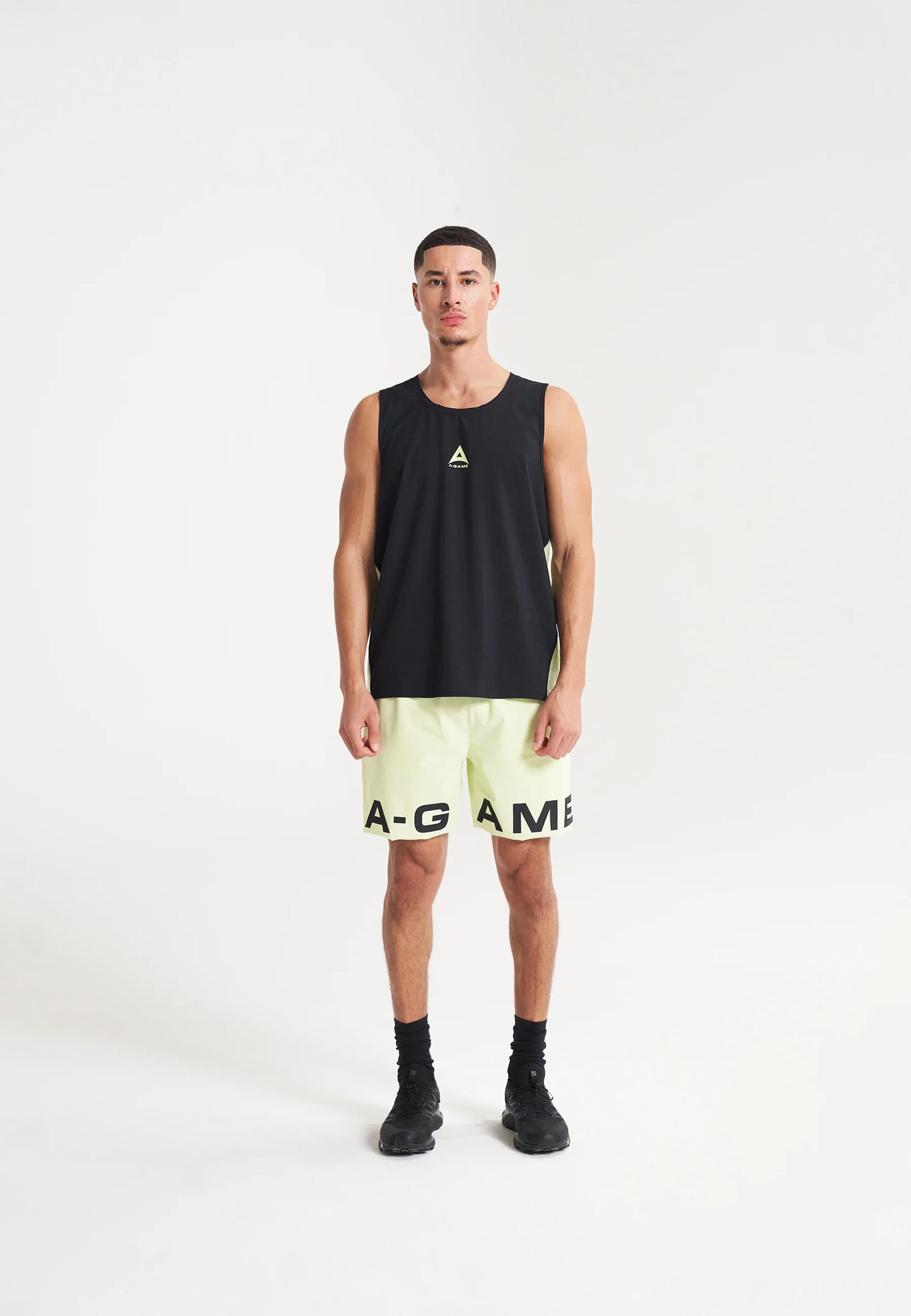 MENS A-GAME 2 IN 1 TRAINING SHORTS - LIME/BLACK/WHITE