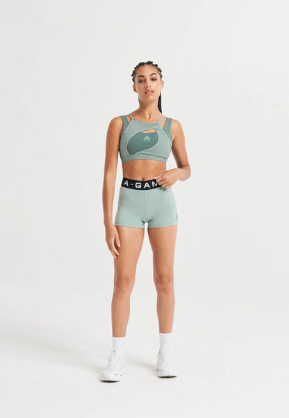 WOMENS A-GAME LAYERED SPORTS BRA - MINT GREEN/DARK GREEN