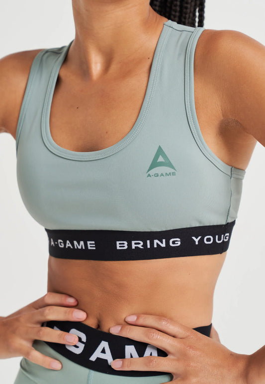 WOMENS A-GAME LOGO TRAINING BRA - SAGE GREEN