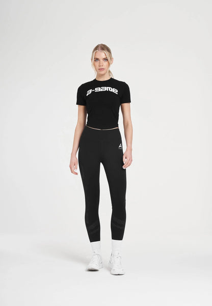 WOMENS A-GAME ROTATE LOGO FITTED T-SHIRT - BLACK