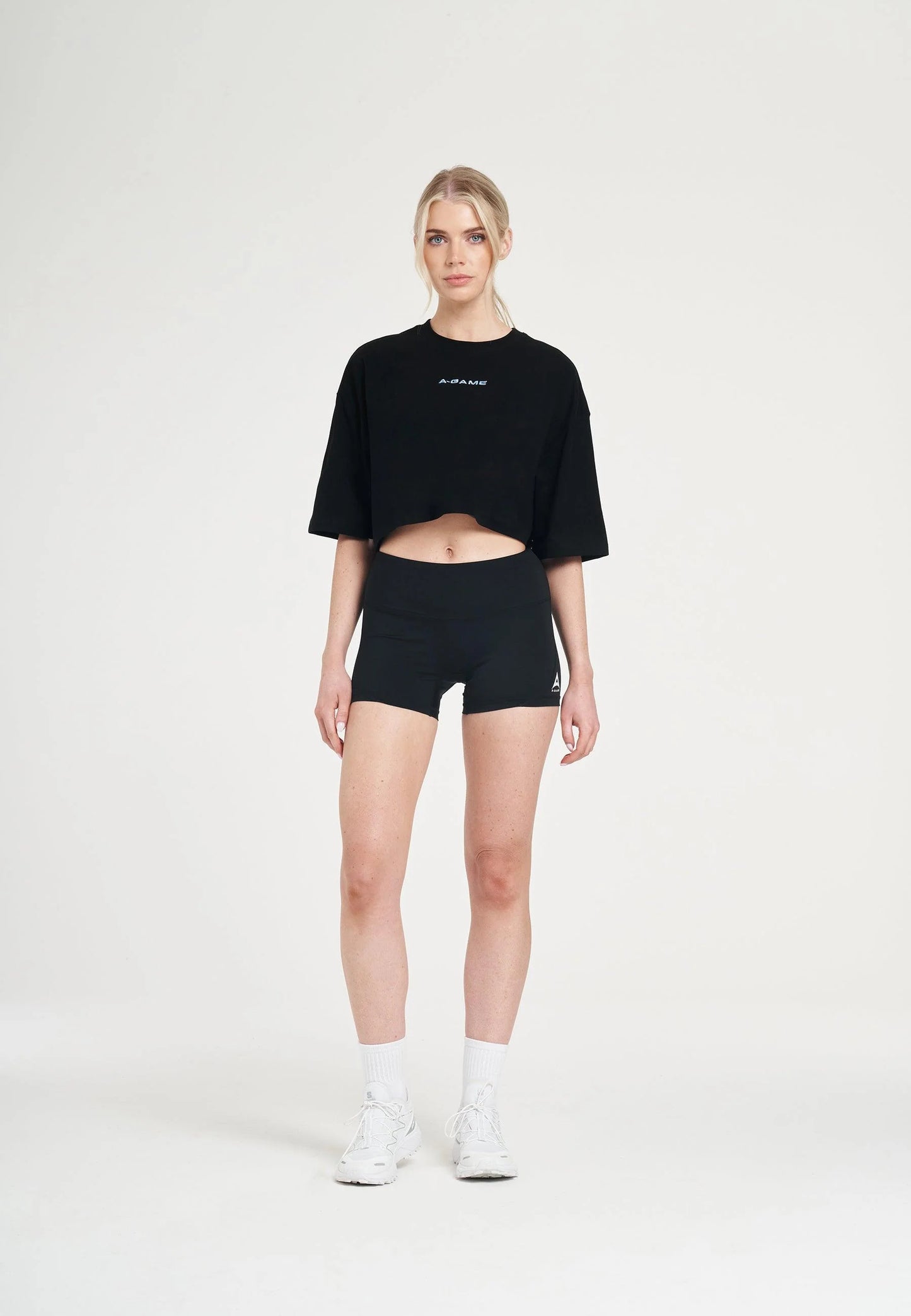 WOMENS BRING YOUR A-GAME RELAXED CROPPED T-SHIRT - BLACK