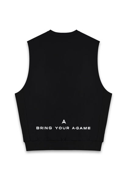 MENS BRING YOUR A-GAME GRAPHIC SLEEVELESS SWEATSHIRT - BLACK