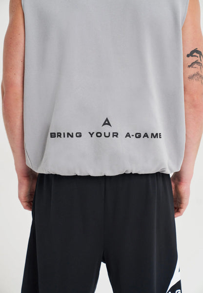 MENS BRING YOUR A-GAME GRAPHIC SLEEVELESS SWEATSHIRT - STEEL GREY