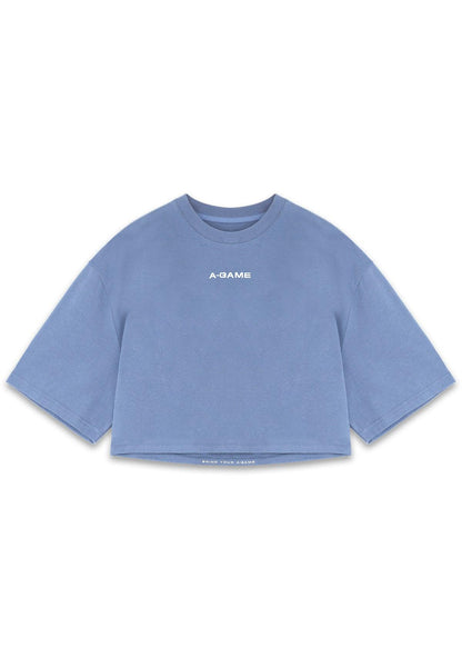 WOMENS BRING YOUR A-GAME RELAXED CROPPED T-SHIRT - ELEMENTAL BLUE
