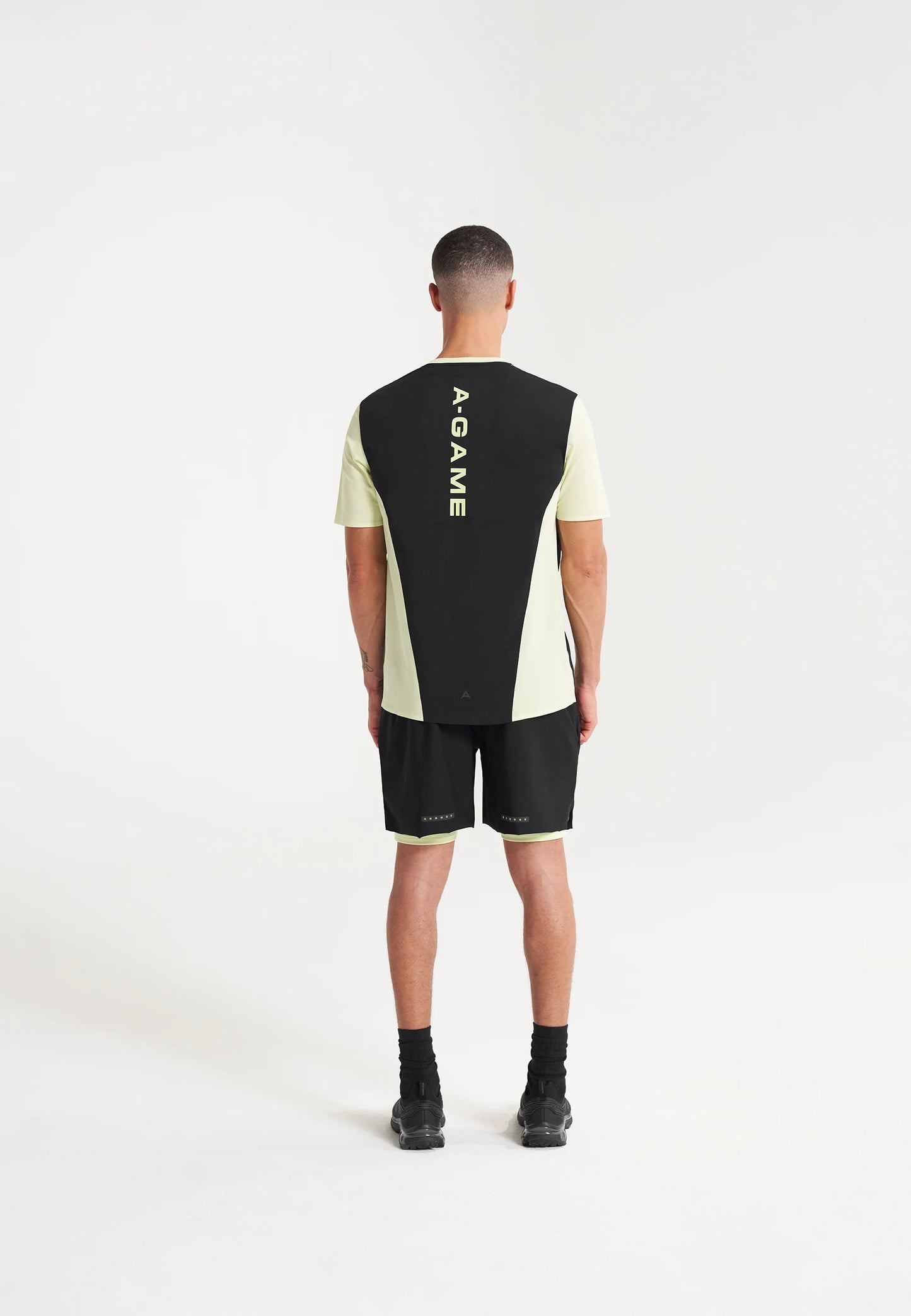 MENS A-GAME PANELLED TRAINING T-SHIRT - LIME/BLACK