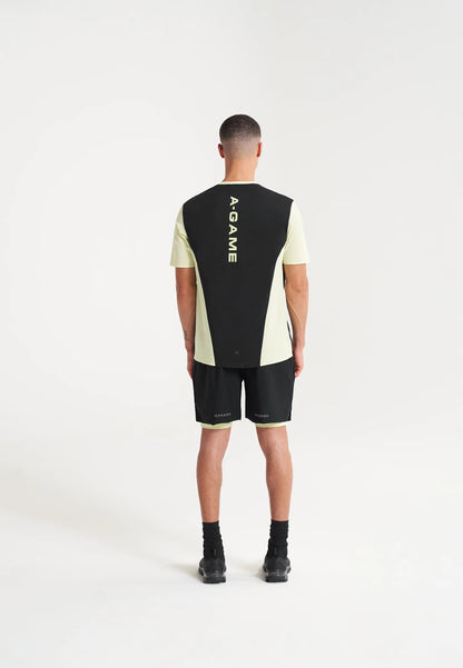 MENS A-GAME PANELLED TRAINING T-SHIRT - LIME/BLACK