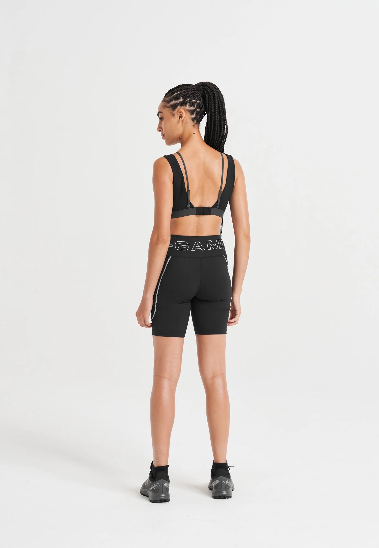 WOMENS A-GAME LAYERED SPORTS BRA - BLACK/ASPHALT