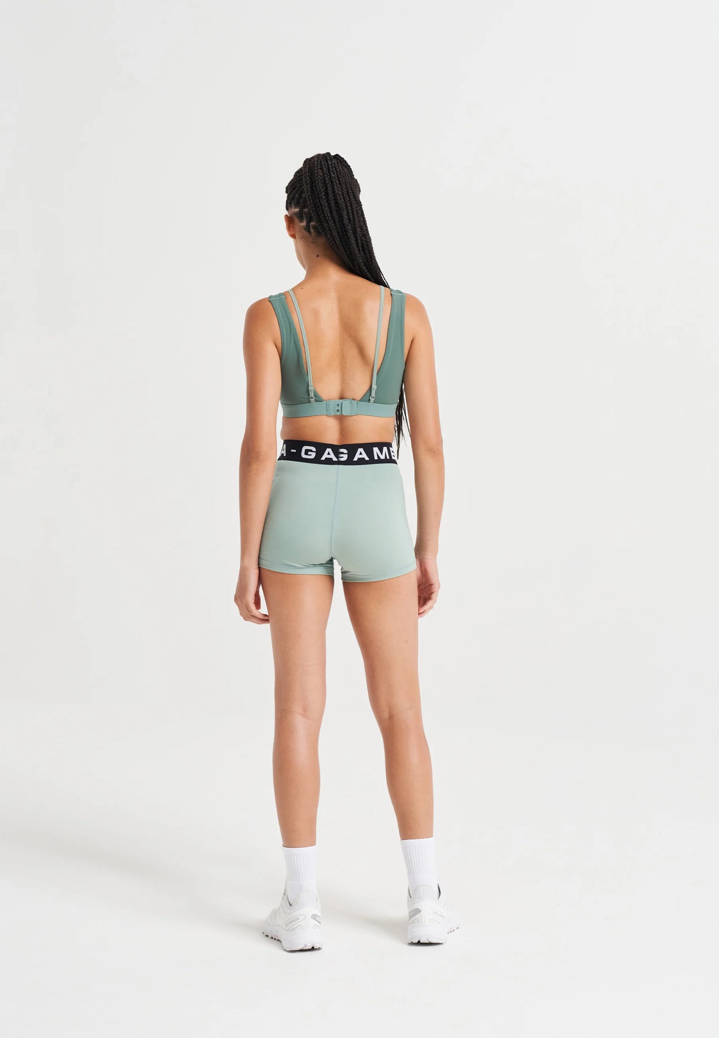 WOMENS A-GAME LAYERED SPORTS BRA - MINT GREEN/DARK GREEN