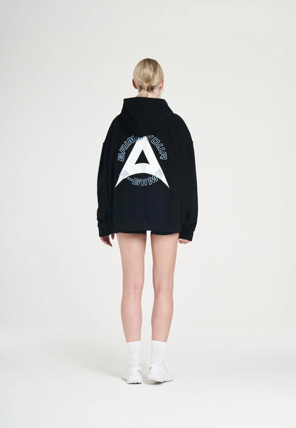 WOMENS BRING YOUR A-GAME GRAPHIC HOODIE - BLACK