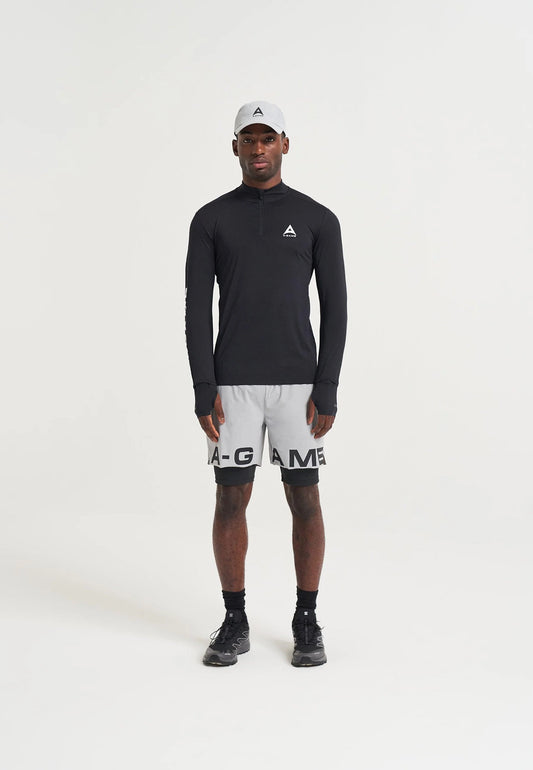 MENS A-GAME 2 IN 1 TRAINING SHORTS - STEEL GREY