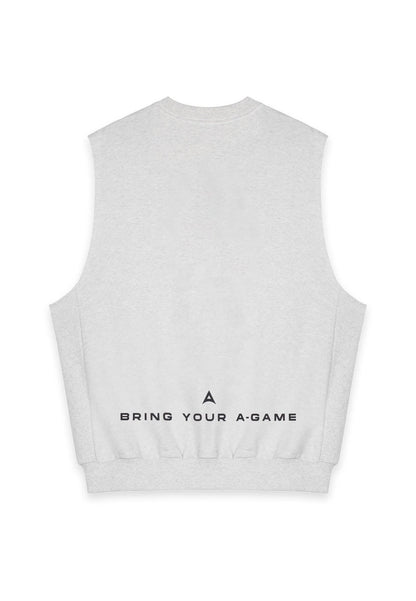 MENS BRING YOUR A-GAME GRAPHIC SLEEVELESS SWEATSHIRT - SNOW MARL