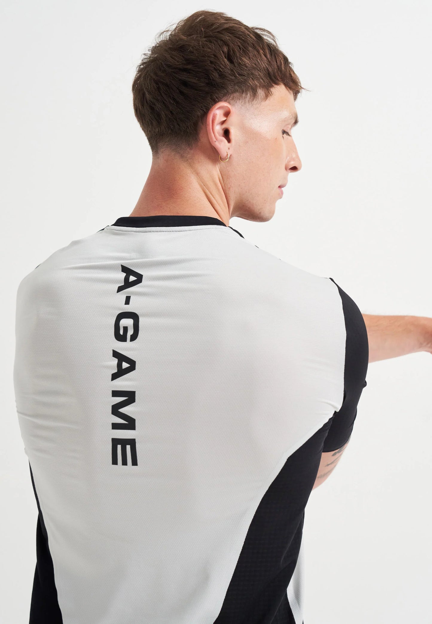 MENS A-GAME PANELLED TRAINING T-SHIRT - BLACK/LT GREY