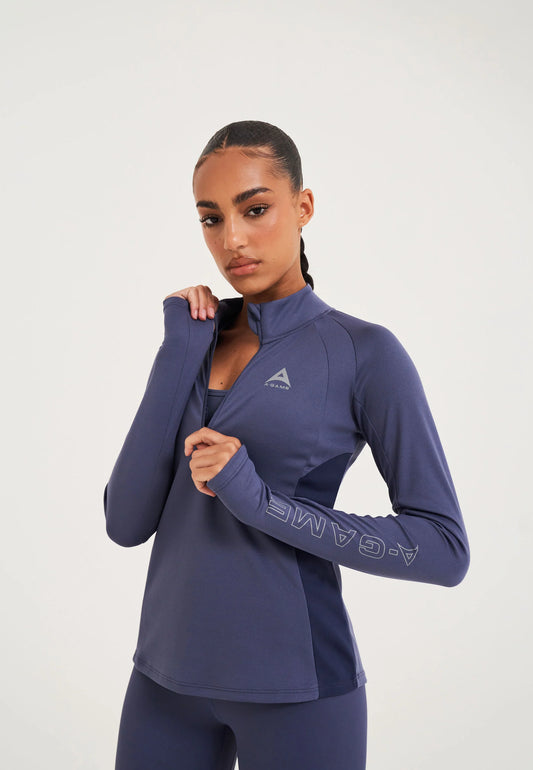 WOMENS A-GAME QUARTER ZIP FITTED TRAINING TOP - BLUE