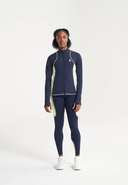 WOMENS A-GAME REFLECTIVE RUNNING LEGGINGS - NAVY/LIME