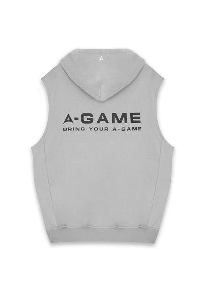 MENS A-GAME LOGO GRAPHIC SLEEVELESS HOODIE - STEEL GREY