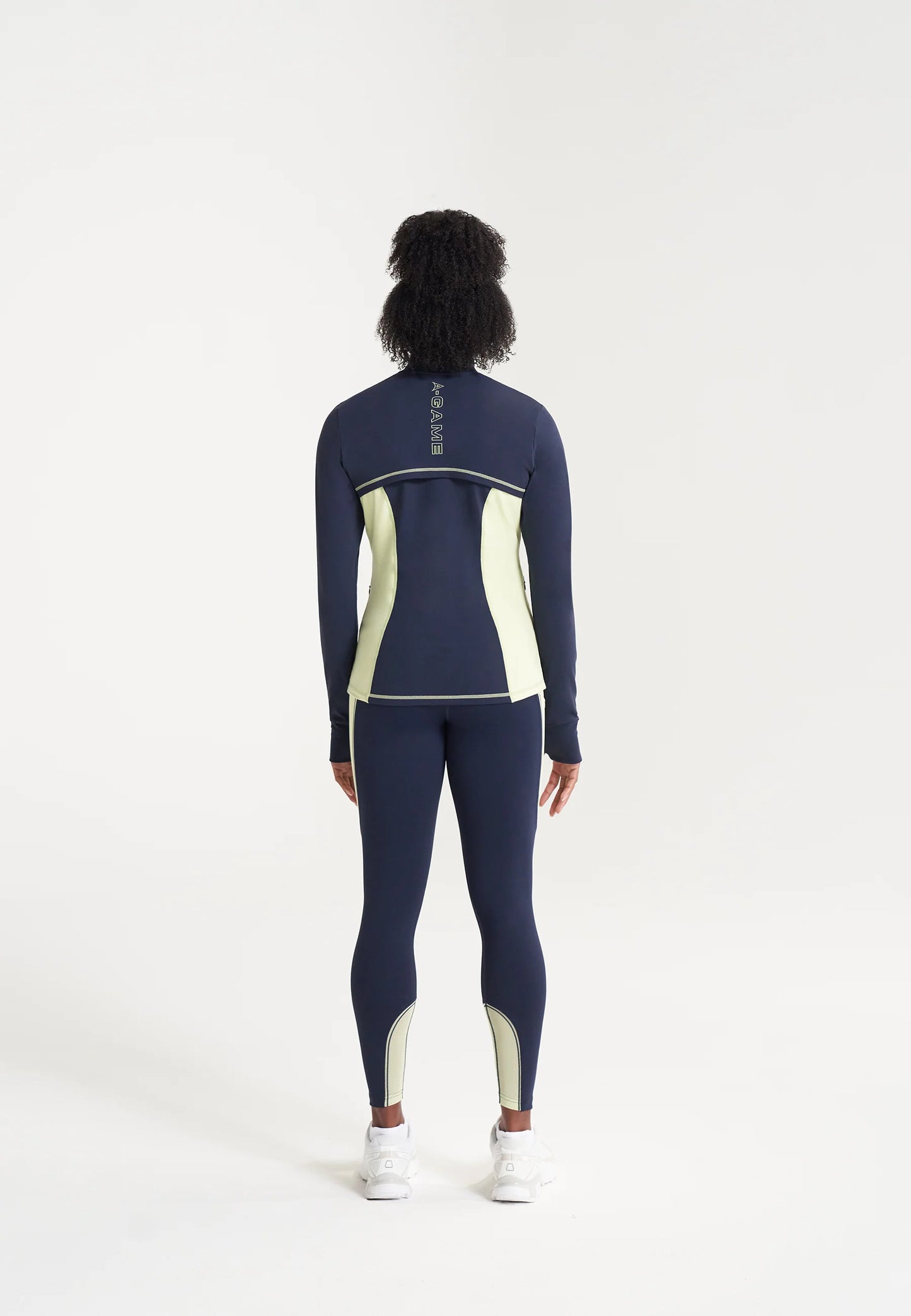 WOMENS A-GAME REFLECTIVE RUNNING LEGGINGS - NAVY/LIME