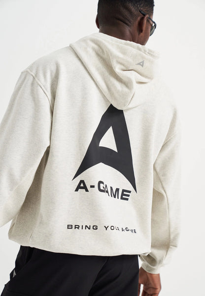 MENS A-GAME LOGO GRAPHIC RELAXED HOODIE - SNOW MARL
